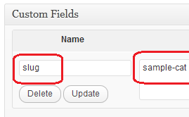 Category slug custom field